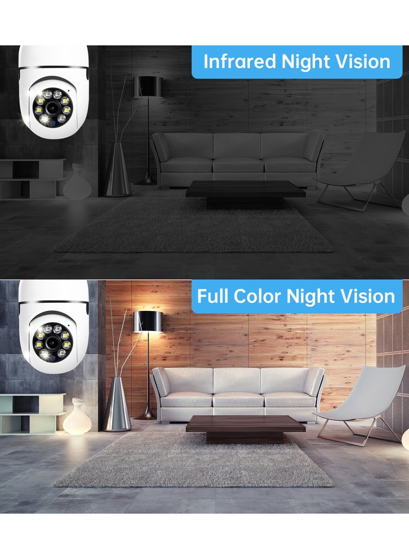 2 Pieces 360°Security Monitoring Camera 1080P Full HD WiFi Light Bulb for Home Monitor White