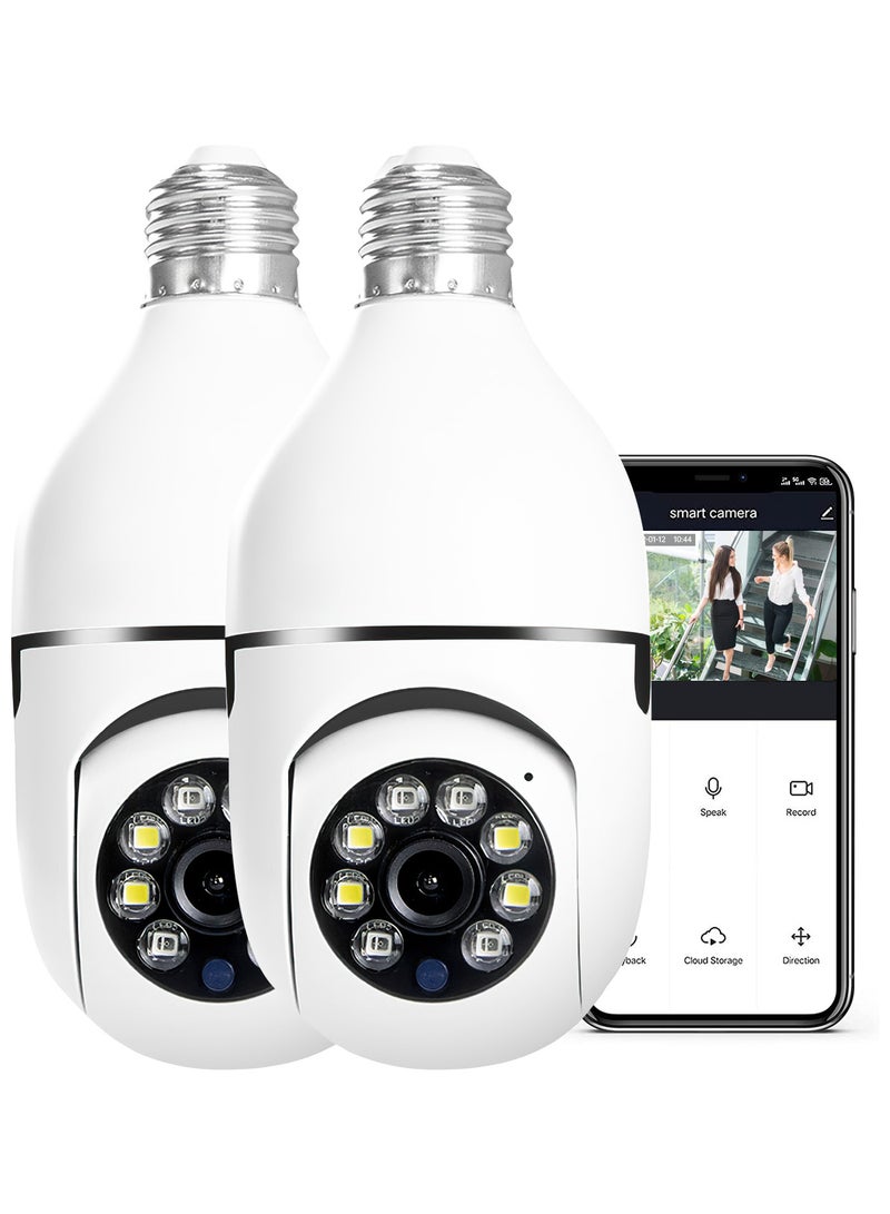 2 Pieces 360°Security Monitoring Camera 1080P Full HD WiFi Light Bulb for Home Monitor White