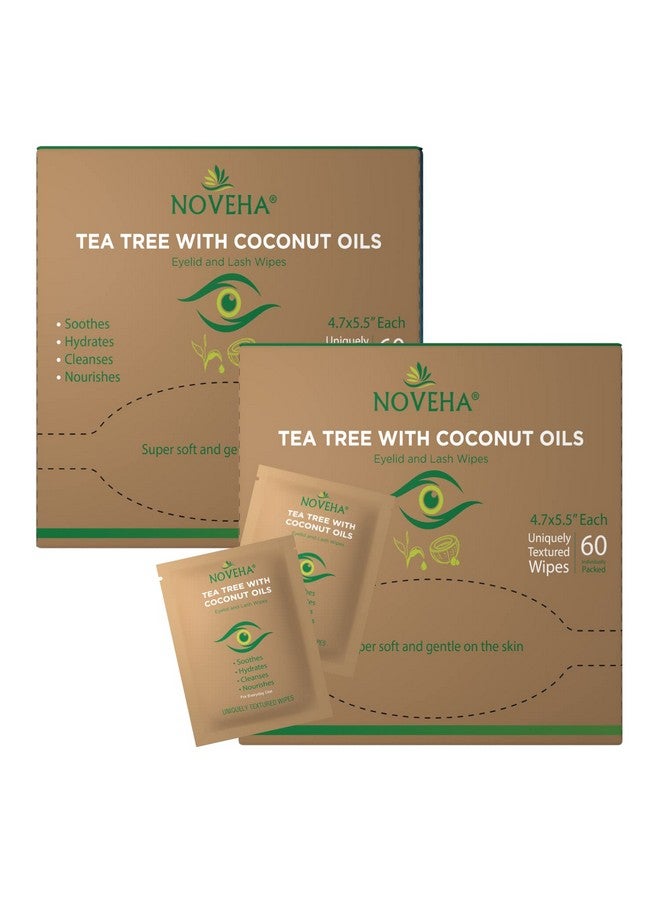 Tea Tree & Coconut Oil Eyelid & Lash Wipes For Demodex Blepharitis & Itchy Eyes Box Of 60 Individually Wrapped Eyelash Wipes With Aloe Vera Natural Makeup Remover & Daily Eye Cleanser