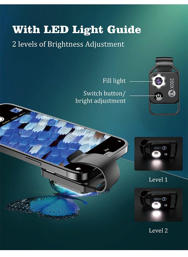 Phone Microscope with CPL Lens/LED Light, 200X Pocket Microscope camera attachment with Universal clip for most iPhone/Andriod Phone - The best gift to Enjoy Microworld for Kids and Adults