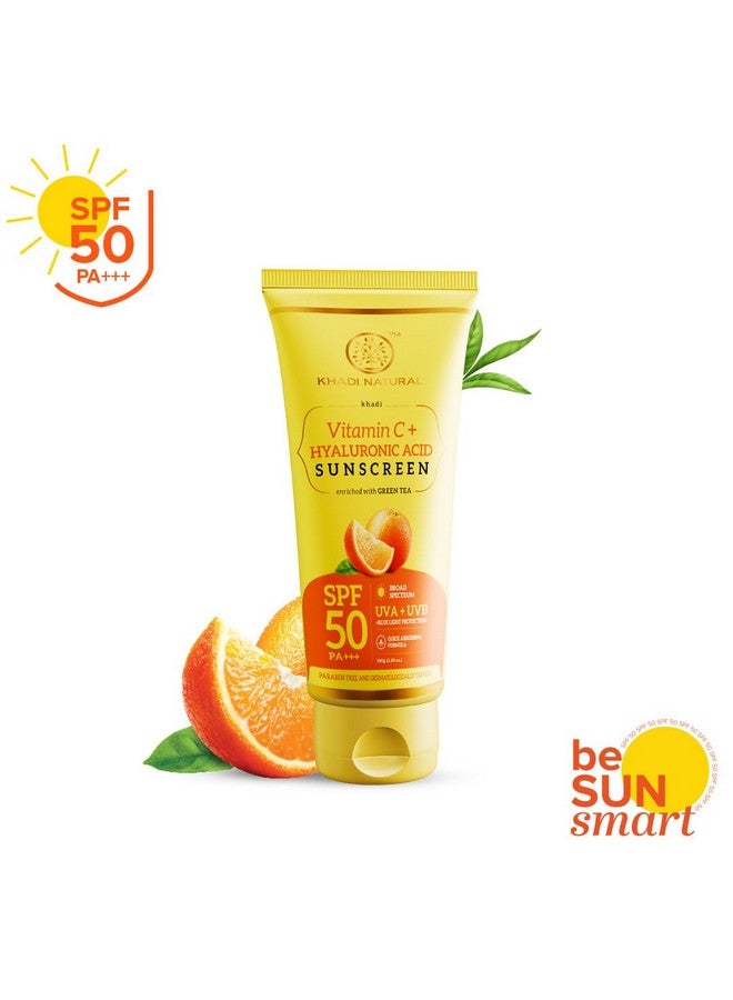 Vitamin C + Hyaluronic Acid Sunscreen Aqua Gel Spf 50 Pa+++ For All Skin Types Light Weight Formula Provides Hydration Non Sticky No White Cast 100Gm 1 Count