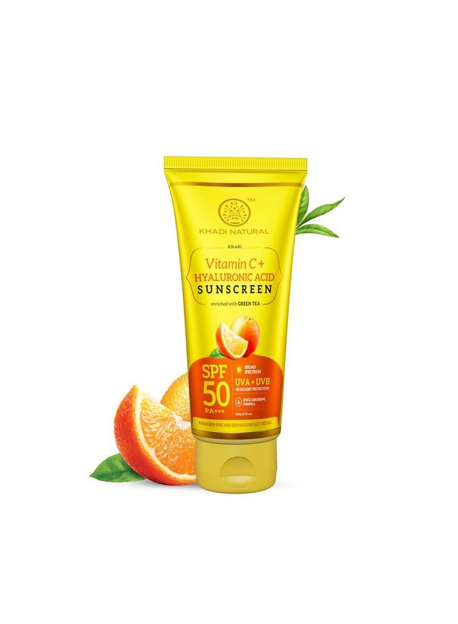 Vitamin C + Hyaluronic Acid Sunscreen Aqua Gel Spf 50 Pa+++ For All Skin Types Light Weight Formula Provides Hydration Non Sticky No White Cast 100Gm 1 Count