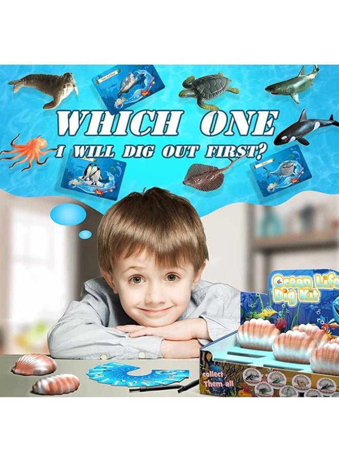 Ocean Animals Dig Kit, Seashell Dig Bricks Exploring 12 Sea Animal Toys Set, Ocean Life Excavation Science Kit For Kids Activities Organism & Educational Toys For Boys, Girls