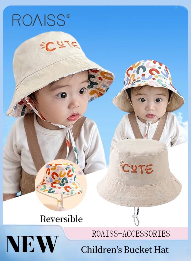 Children's Wide Brim Bucket Hat, Letter Embroidered Double Sided Kids Sun Cap , Summer Outdoor Children Sun Hat  for Boys Girls