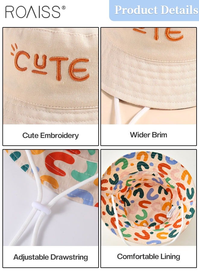 Children's Wide Brim Bucket Hat, Letter Embroidered Double Sided Kids Sun Cap , Summer Outdoor Children Sun Hat  for Boys Girls