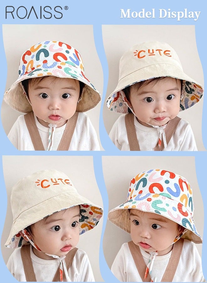 Children's Wide Brim Bucket Hat, Letter Embroidered Double Sided Kids Sun Cap , Summer Outdoor Children Sun Hat  for Boys Girls