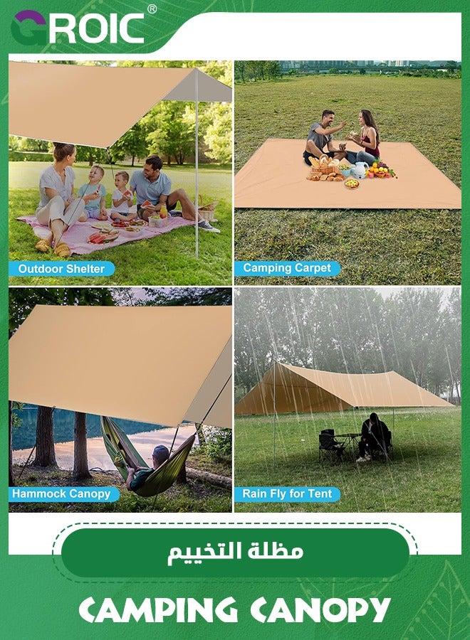 3*4.5M Camping Tent, Camping Canopy, Tarp Hammock Rain Fly Waterproof Tent Footprint Shelter, Outdoor Camping Tent with 8 Ground Nails+ 8 Wind Rope+ 1 Set 2.28M Ultralight Aluminum Pole+ Outsourcing