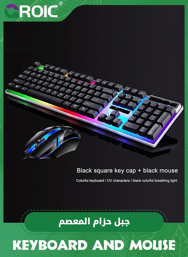 Black Gaming Keyboard and Mouse Wired 60 Percent Keyboard Portable Light Up Keyboard for Computer Laptop Typewriter Backlit Keyboard Gaming Accessories Cool Stuff Gifts for Teenage Boys Men Women