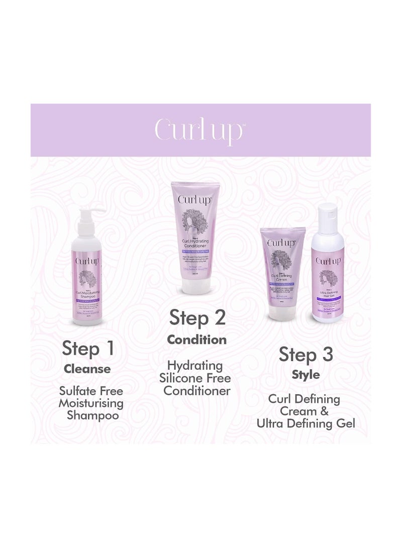 Curl Up Ultra Defining Bundle with Curly Hair Shampoo, Conditioner, Leave in Curl Cream & Hair Gel - For Dry Frizzy, Wavy & Curly Hair - Sulphate Paraben And Silicone Free (Combo of 4)