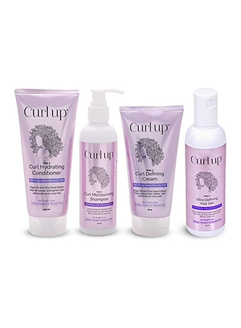 Curl Up Ultra Defining Bundle with Curly Hair Shampoo, Conditioner, Leave in Curl Cream & Hair Gel - For Dry Frizzy, Wavy & Curly Hair - Sulphate Paraben And Silicone Free (Combo of 4)