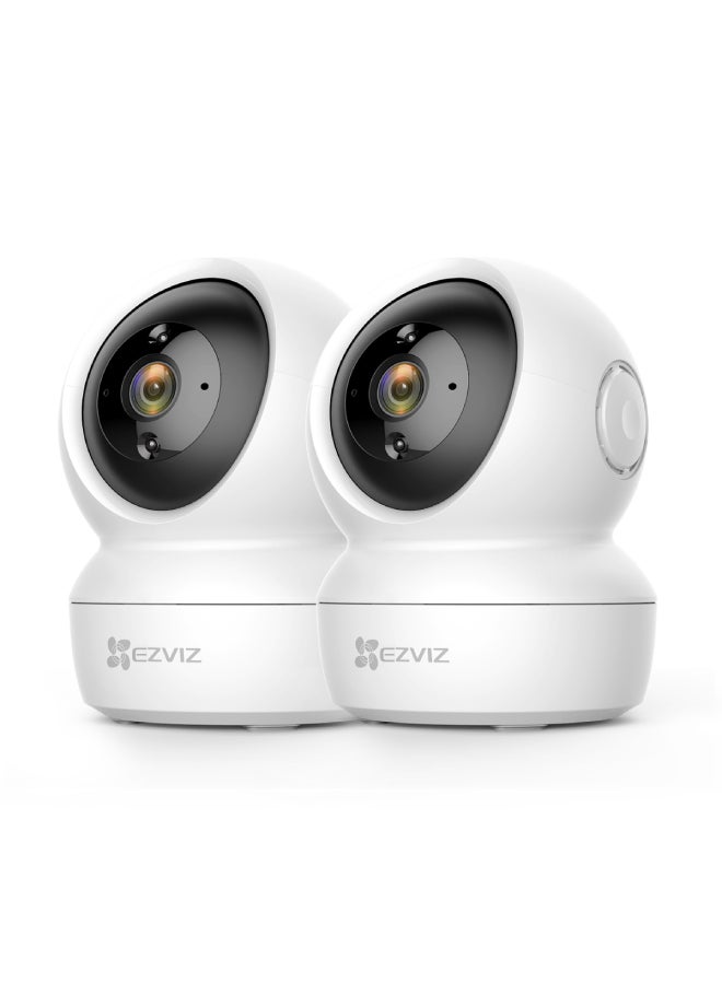 2MP C6N Pack Of 2 Wi-Fi 1080P Smart Home Security Camera White Baby Monitor Surveillance Camera With Motion Detection Smart Tracking Two Way Audio Night Vision Remote Control Works With Alexa