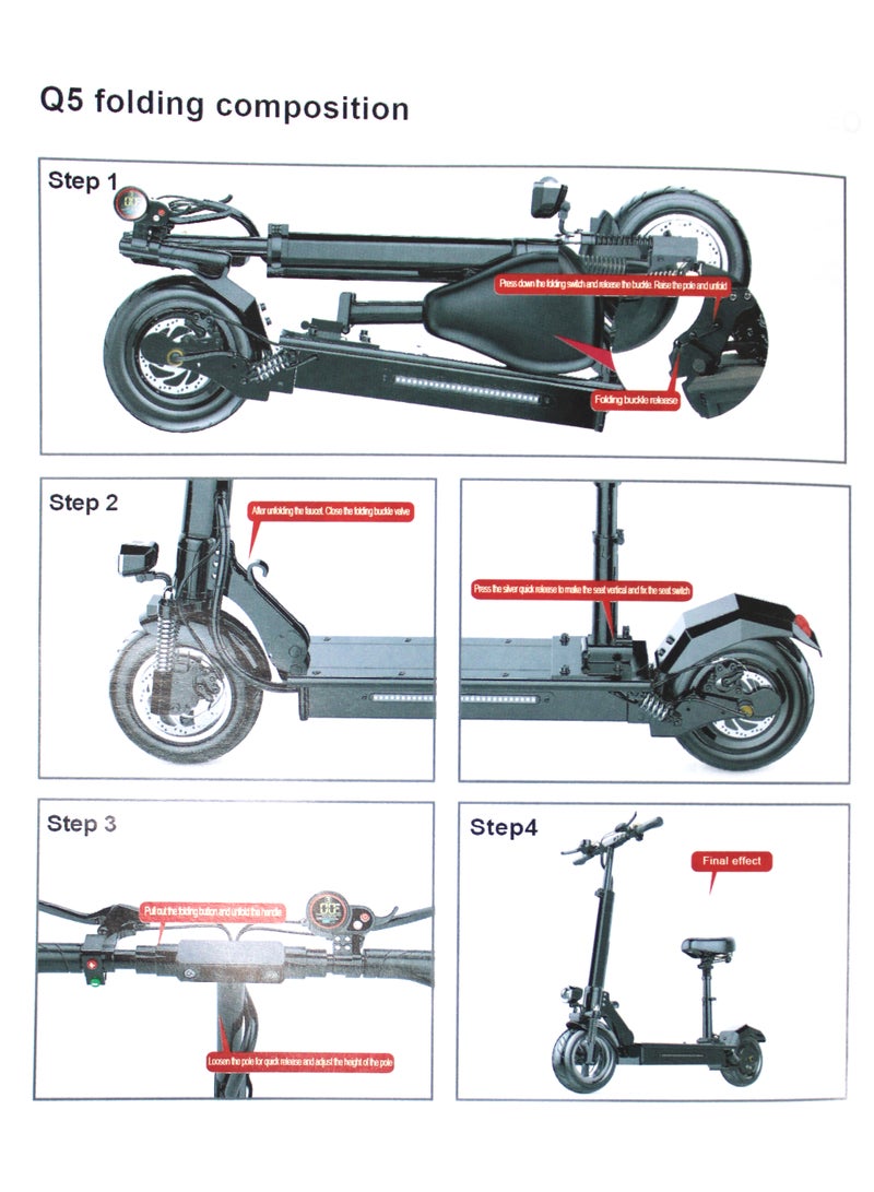 Red Stripe Electric Scooter 500W Motor 48V Battery 50KMH Double Seat 10 Inch Tubeless Tires LED Lights Black