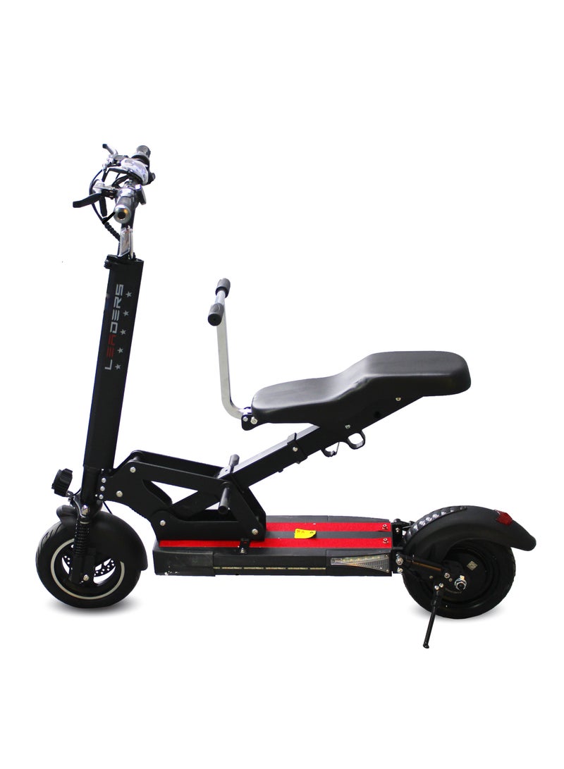 Red Stripe Electric Scooter 500W Motor 48V Battery 50KMH Double Seat 10 Inch Tubeless Tires LED Lights Black