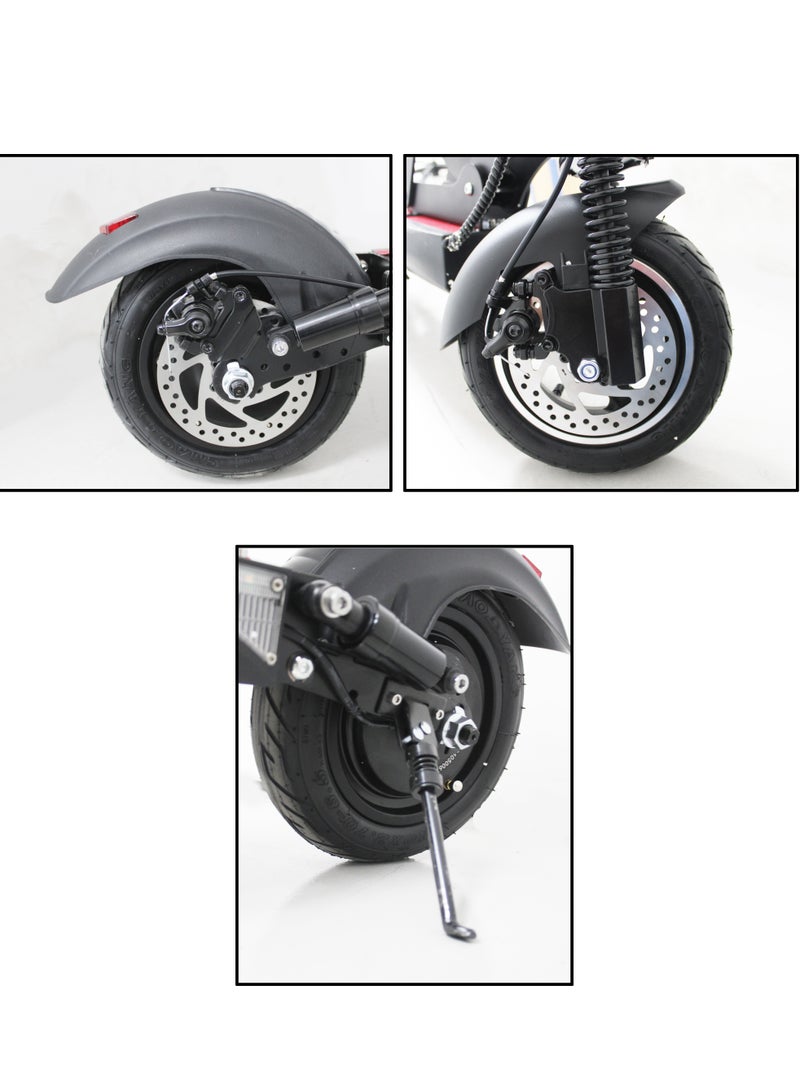 Red Stripe Electric Scooter 500W Motor 48V Battery 50KMH Double Seat 10 Inch Tubeless Tires LED Lights Black