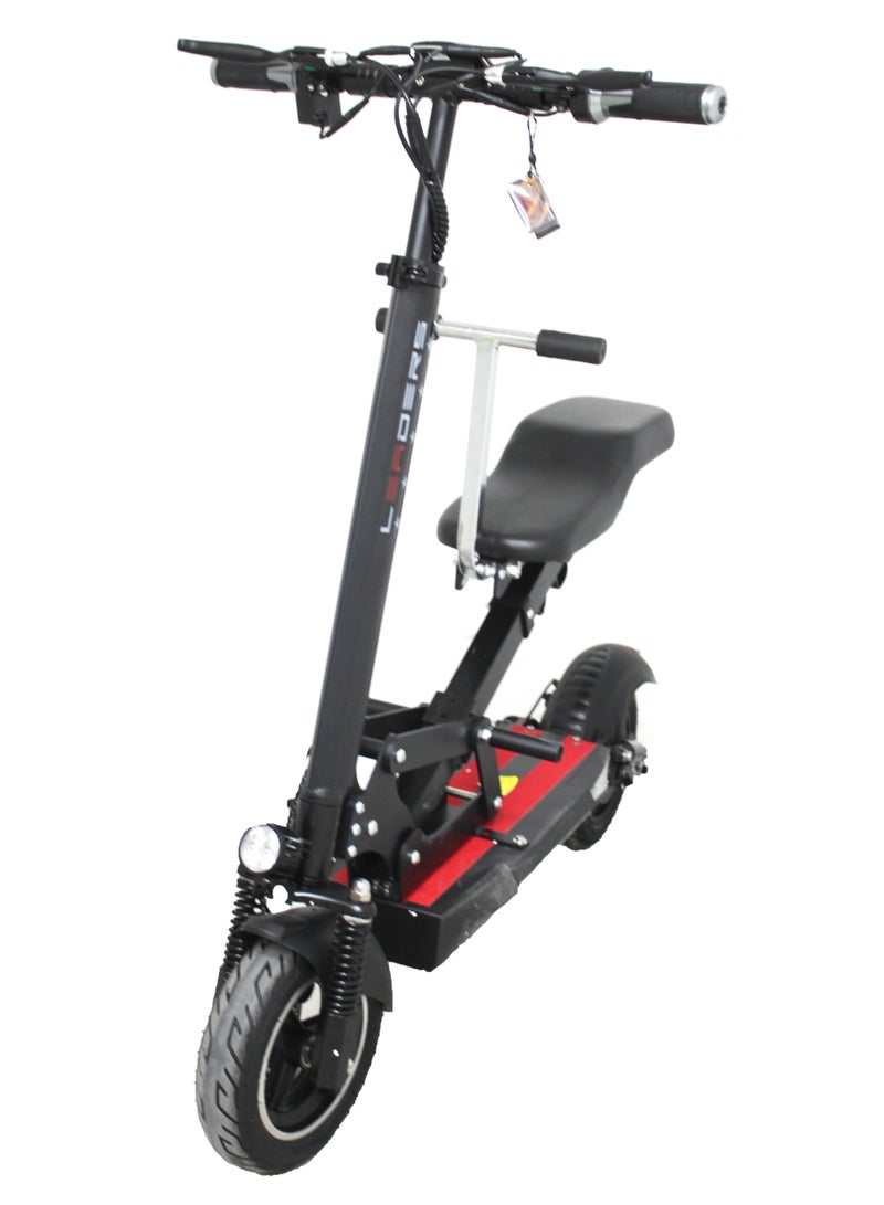 Red Stripe Electric Scooter 500W Motor 48V Battery 50KMH Double Seat 10 Inch Tubeless Tires LED Lights Black