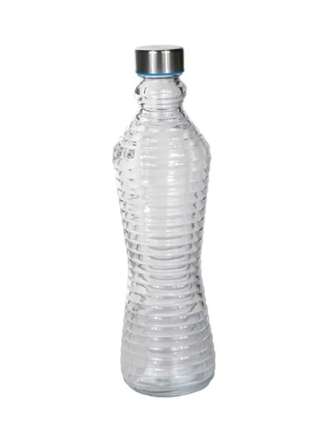 Glass Water Bottle Clear/Silver 1000ml