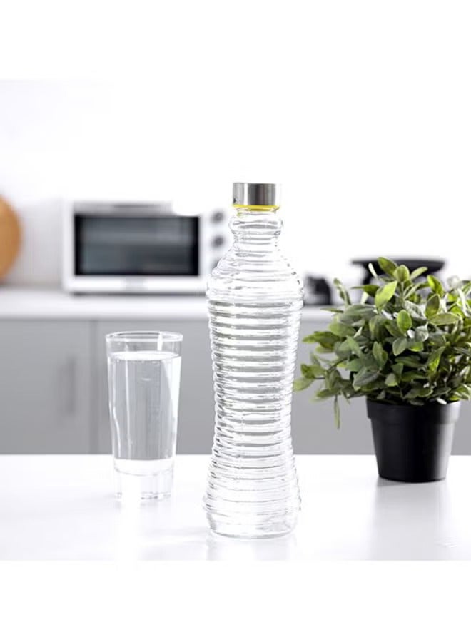 Glass Water Bottle Clear/Silver 1000ml