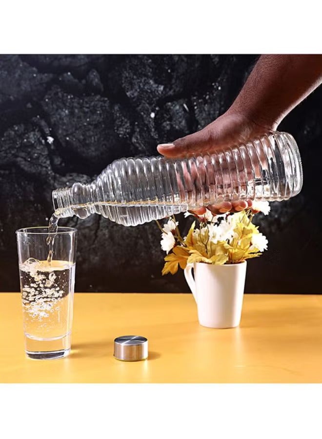 Glass Water Bottle Clear/Silver 1000ml