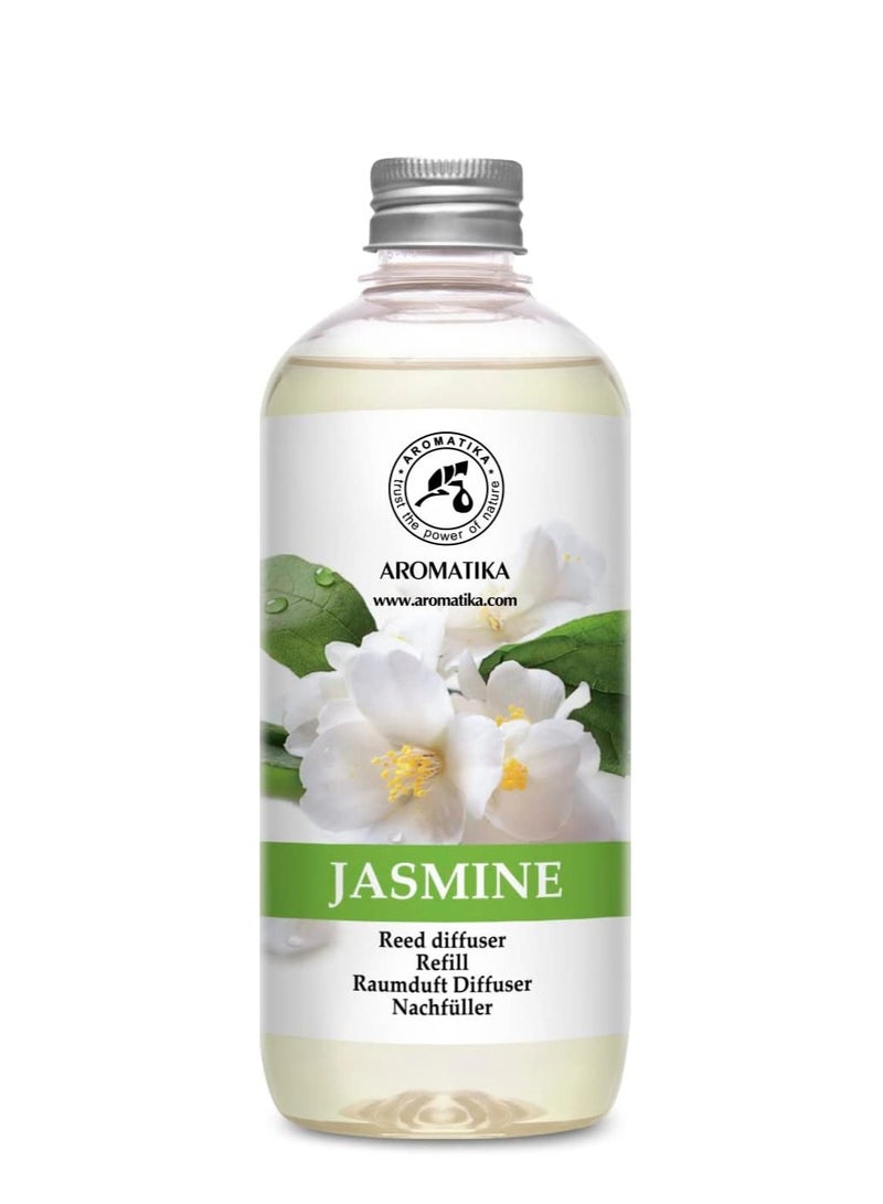 Jasmine Reed Diffuser Refill w/Natural Essential Jasmine Oil 17 Fl Oz - Fresh & Long Lasting Fragrance - Scented Reed Diffuser Oil Refill - Best for Aromatherapy - SPA - Home