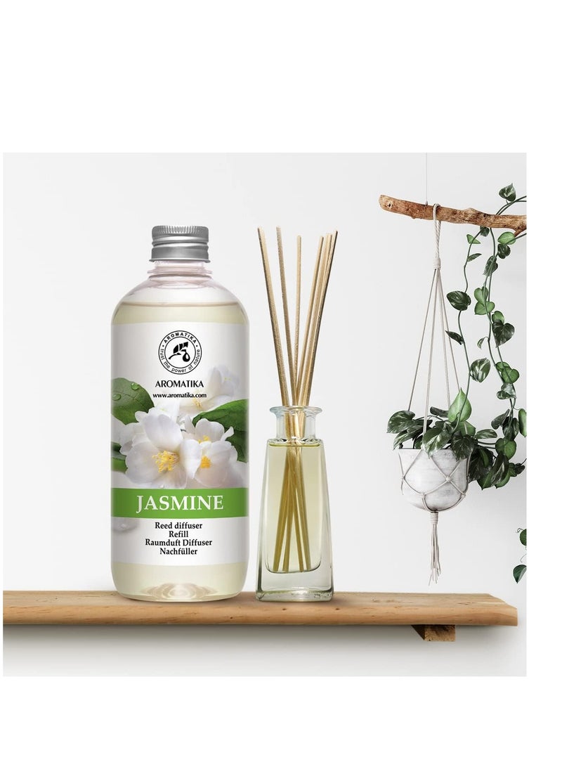 Jasmine Reed Diffuser Refill w/Natural Essential Jasmine Oil 17 Fl Oz - Fresh & Long Lasting Fragrance - Scented Reed Diffuser Oil Refill - Best for Aromatherapy - SPA - Home