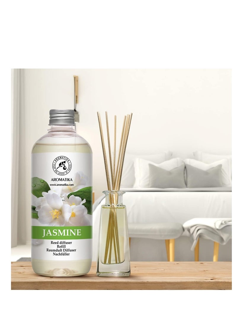 Jasmine Reed Diffuser Refill w/Natural Essential Jasmine Oil 17 Fl Oz - Fresh & Long Lasting Fragrance - Scented Reed Diffuser Oil Refill - Best for Aromatherapy - SPA - Home