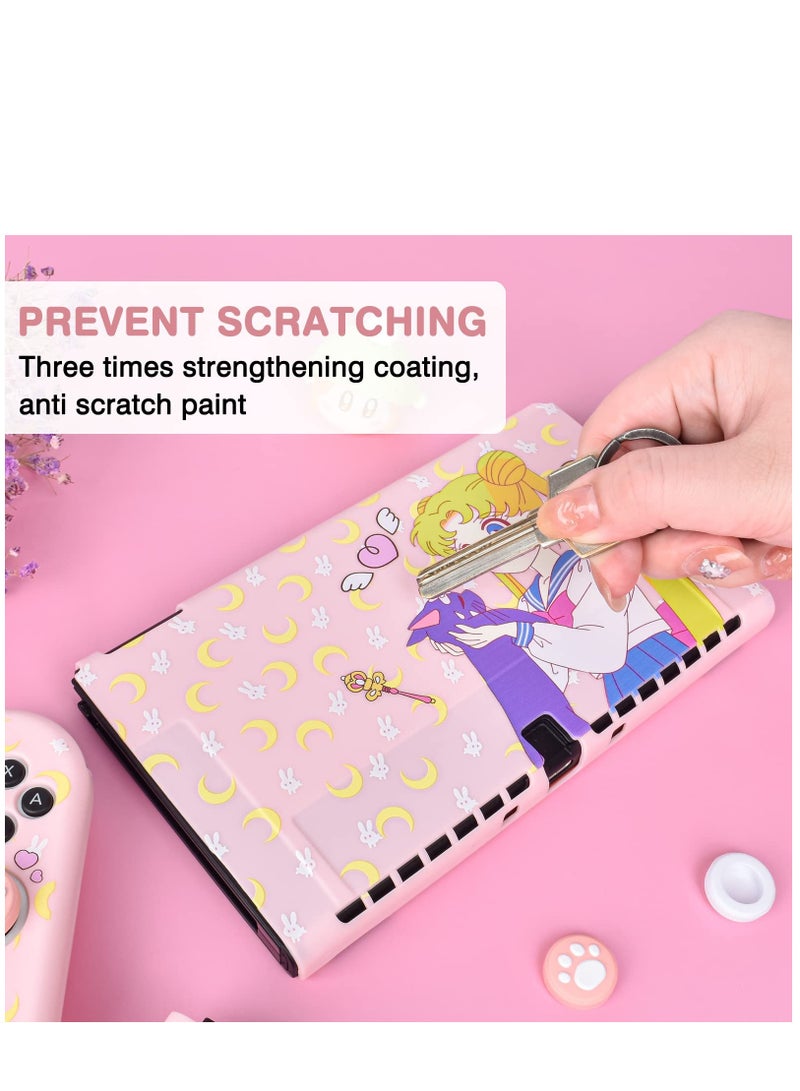 Protective Case for Nintendo Switch, Sailor Moon Switch OLED Protective Case Silicone Soft Cover Shockproof Pink Skin Joy Con Shell