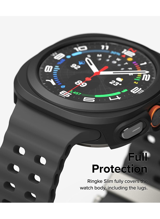 Slim & Glass Compatible with Samsung Galaxy Watch Ultra 47mm Case, Hard PC Frame Protection Cover +Tempered Glass Screen Protector Matte Black