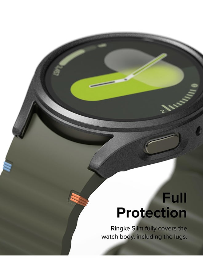 Slim & Glass Compatible with Samsung Galaxy Watch 7 40mm Case, Hard PC Frame Protection Cover +HD Clear Tempered Glass Screen Protector Titanium Black