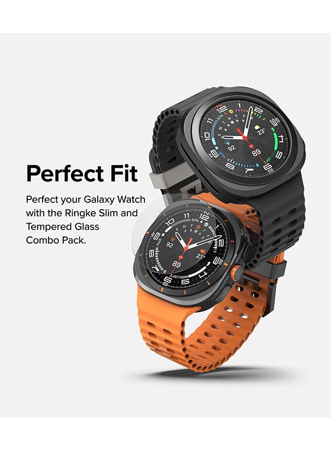 Slim & Glass Compatible with Samsung Galaxy Watch Ultra 47mm Case, Hard PC Frame Protection Cover +Tempered Glass Screen Protector - Titanium Black