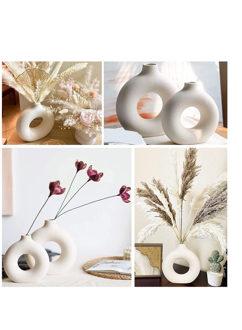 2 Modern Circle Ceramic Vases Off White for Nordic Minimalism Style Decor Wedding Dinner Table Party Living Room Office Bedroom