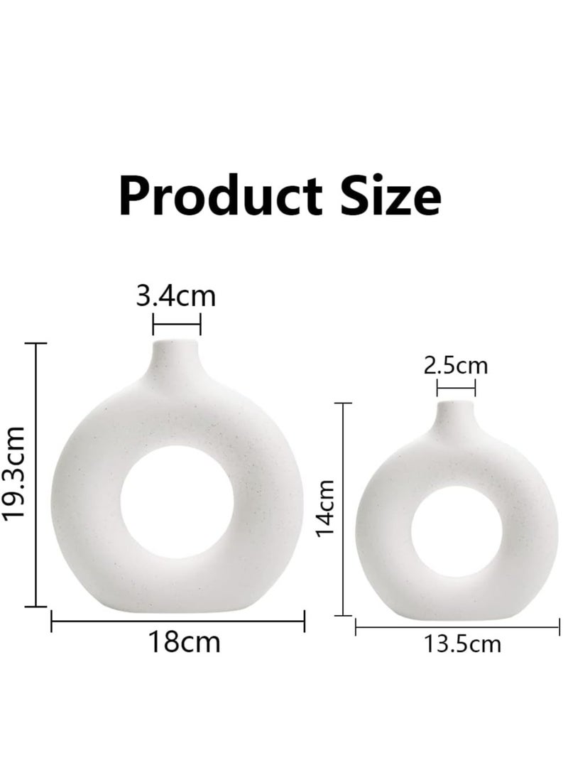 2 Modern Circle Ceramic Vases Off White for Nordic Minimalism Style Decor Wedding Dinner Table Party Living Room Office Bedroom