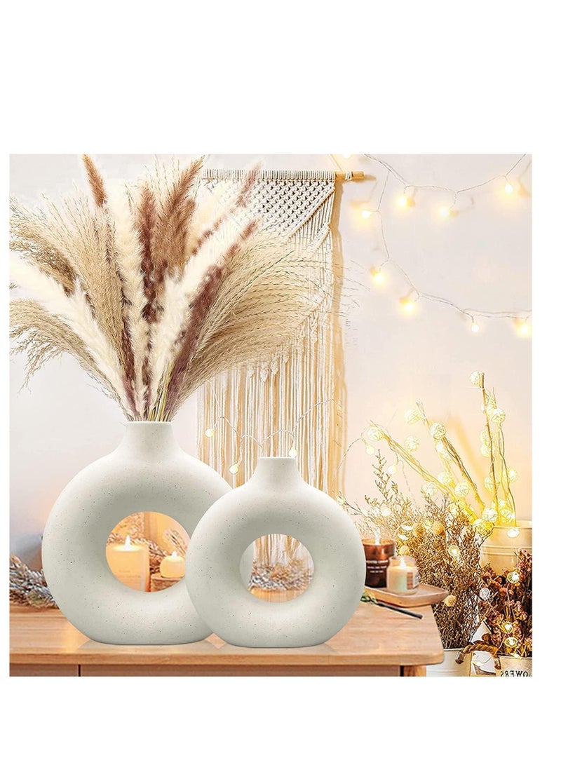 2 Modern Circle Ceramic Vases Off White for Nordic Minimalism Style Decor Wedding Dinner Table Party Living Room Office Bedroom