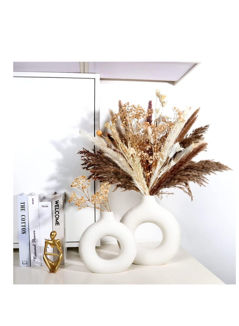 2 Modern Circle Ceramic Vases Off White for Nordic Minimalism Style Decor Wedding Dinner Table Party Living Room Office Bedroom