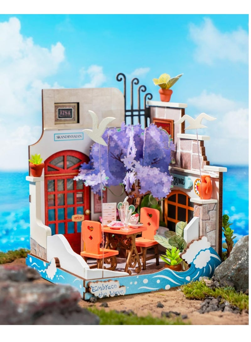 Rolife Sea Holiday Restaurant 3D Wooden Puzzle DIY Mini Building House Miniature Kit ds039 Decorative DIY Crafts/Birthday Gifts/Home Decor For Girls&Boys Teens&Adults