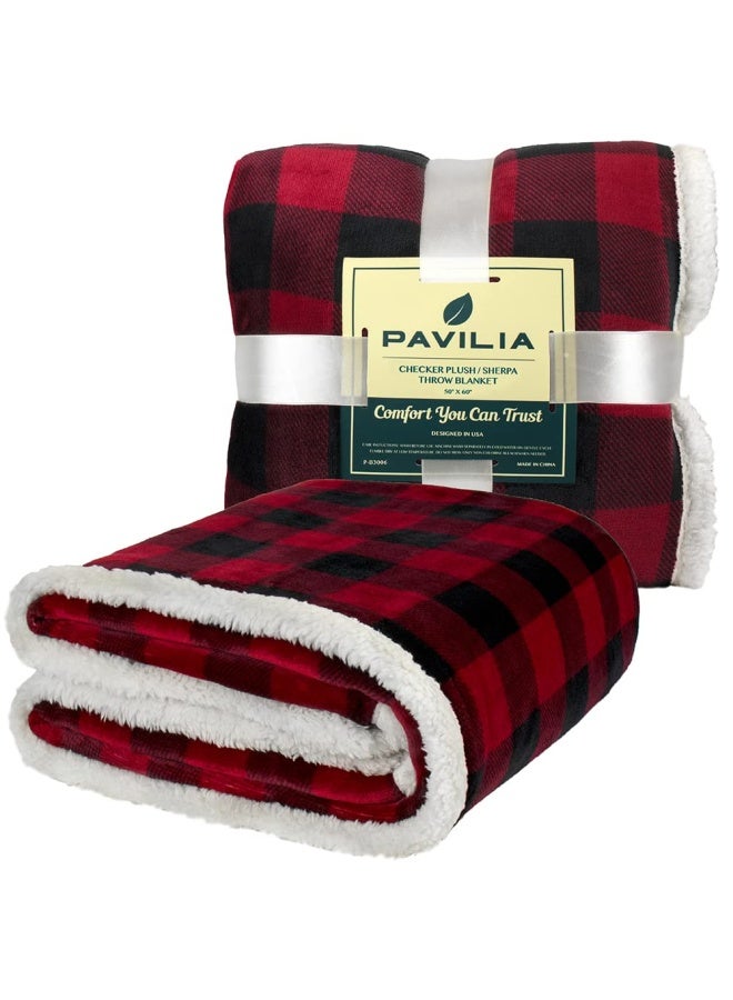 Black And Red Buffalo Plaid Sherpa Fleece Throw Blanket For Couch Soft Flannel Blanket For Sofa Bed Checkered Blanket And Throws Warm Cozy Decorative Blanket Fall Decor Gift 50X60