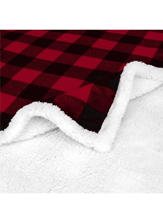 Black And Red Buffalo Plaid Sherpa Fleece Throw Blanket For Couch Soft Flannel Blanket For Sofa Bed Checkered Blanket And Throws Warm Cozy Decorative Blanket Fall Decor Gift 50X60