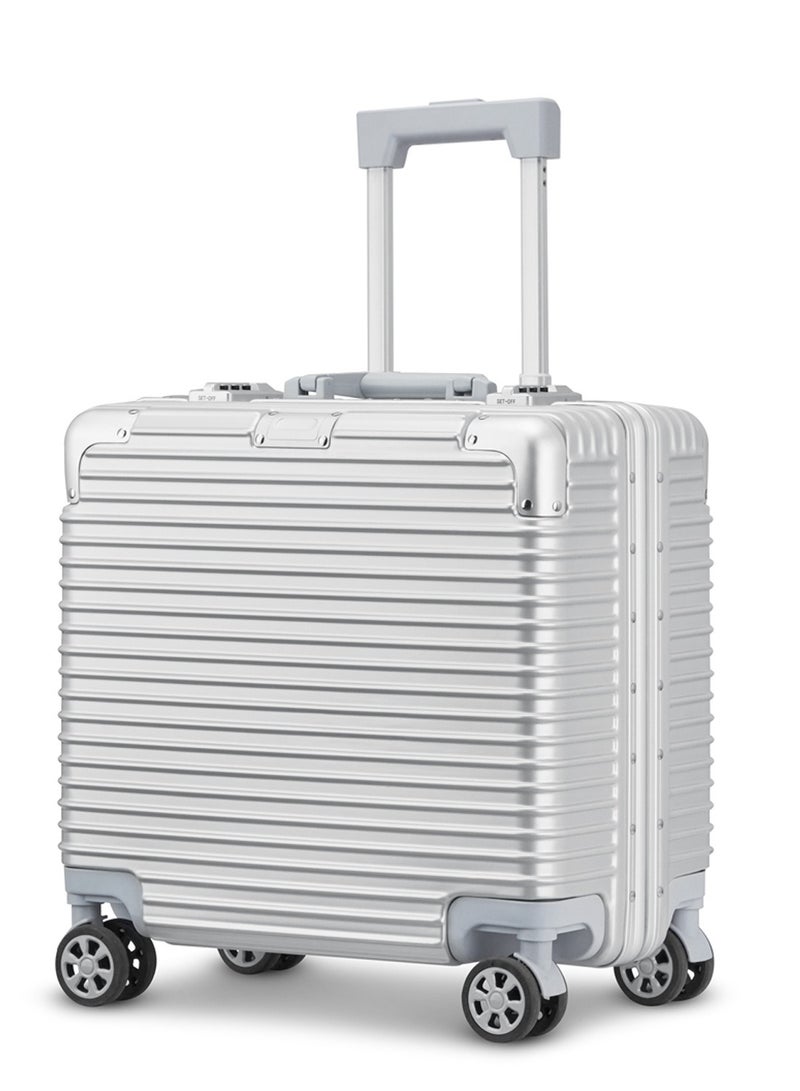 18 Inch Aluminum Frame Carry-On Luggage, Hard Shell Suitcase with Double Spinner Wheels, TSA Lock, 4 Metal Corners