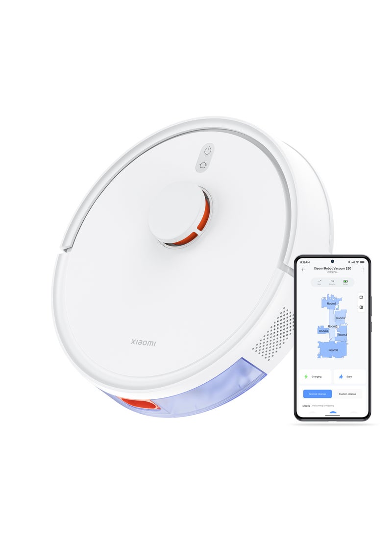 Robot Vacuum S20 | 3200mAh Nominal Battery Capacity | 5000Pa Suction Fan | 400ml Dustbin And 270ml Water Tankl | Supports Mi Home/Alexa/Google App | 270 ml 45 W BHR8629EU | BHR8645GB | BHR8647US | D106 White