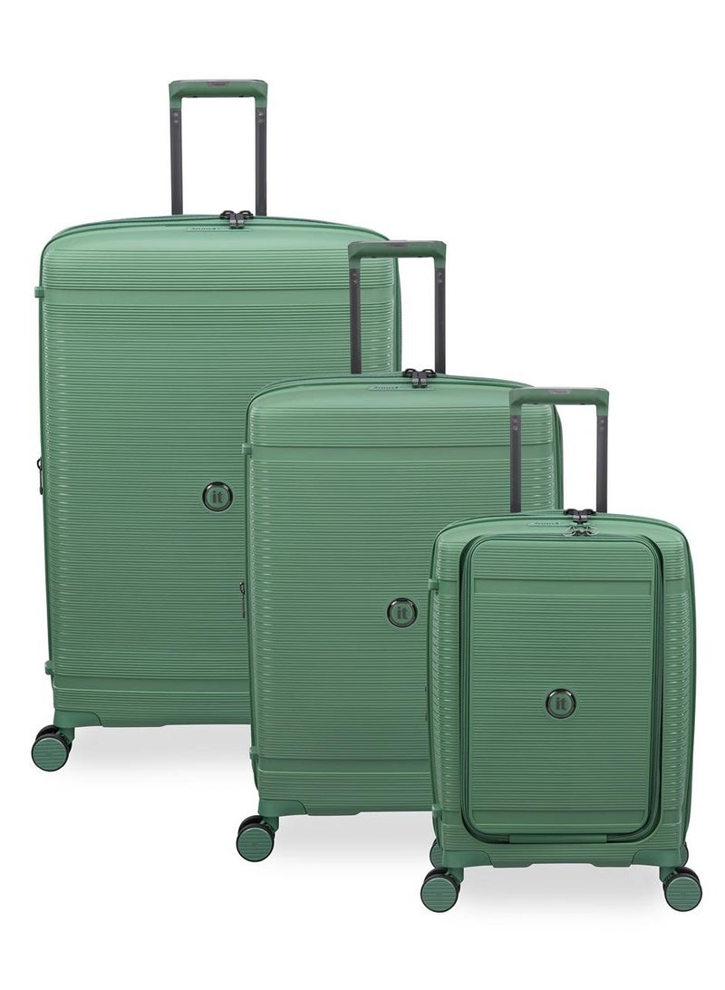 it Luggage Bag Unanimous Set of 3 Pcs, Hard Case Polypropylene (PP) Material, Matching Color Suitcases, 8x360 Degree Spinner Wheels, Expandable Trolley, Telescopic Handle, TSA Lock, Color Green Tea