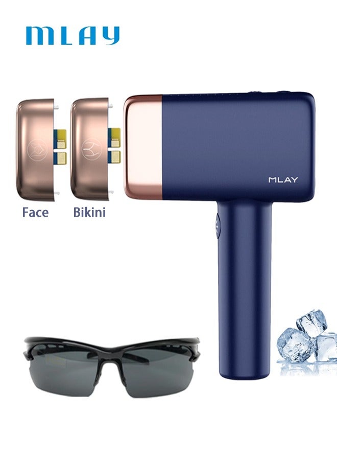 T14 Laser Painless Fast Hair Removal 3℃ Cold Compress 500000 Pulses Carry An Additional Bikini Lamp And Face Lamp Dark Blue