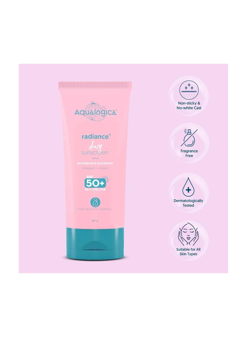 Aqualogica Radiance+ Dewy Sunscreen with Watermelon & Niacinamide with SPF 50 & PA+++ - 80g