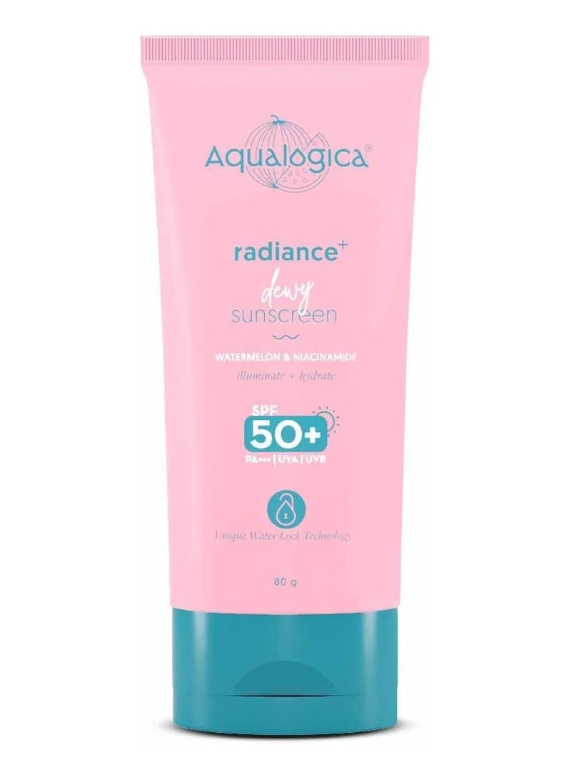 Aqualogica Radiance+ Dewy Sunscreen with Watermelon & Niacinamide with SPF 50 & PA+++ - 80g