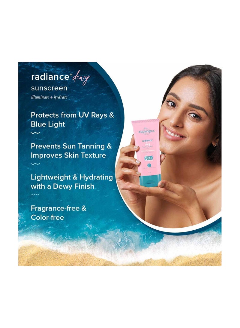 Aqualogica Radiance+ Dewy Sunscreen with Watermelon & Niacinamide with SPF 50 & PA+++ - 80g