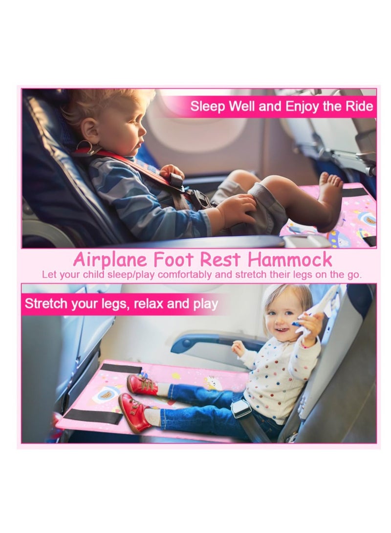 Toddler Airplane Bed, Kids Airplane Seat Extender Travel Bed, Airplane Seat Extender for Kids, Kids Airplane Travel Essentials, Baby Portable Plane Bed Foot Rest for Flights (Pink)