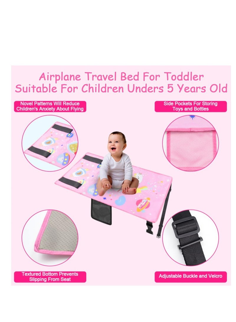 Toddler Airplane Bed, Kids Airplane Seat Extender Travel Bed, Airplane Seat Extender for Kids, Kids Airplane Travel Essentials, Baby Portable Plane Bed Foot Rest for Flights (Pink)