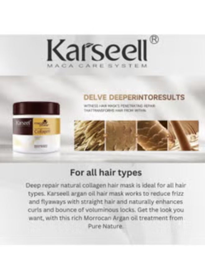 Karseell Collagen Hair Treatment - Deep Repair Mask 500ml - Maca Oil Hair Serum for Dry Damaged Hair 50ml - All Hair Types