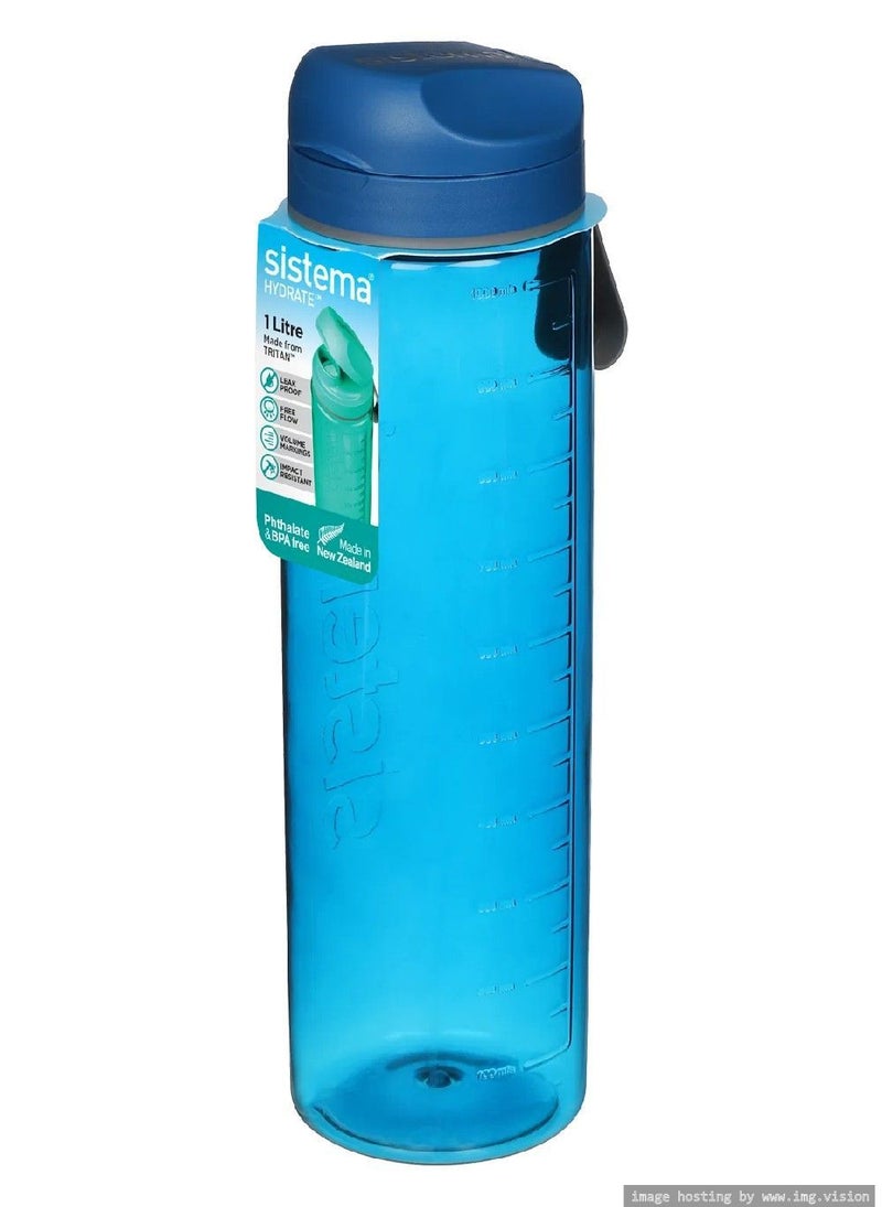 Sistema 1 Liter Tritan Bottle, sleek design made of high-quality plastic has easy opener with wide mouth sipper, leak proof & impact resistant, BPA Free. Blue