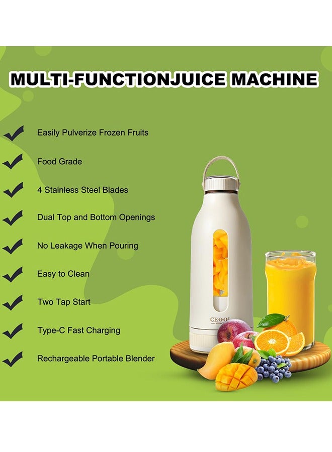 Personal Blender for Smoothies, 4 Blade Portable Blender, USB Rechargeable with Handle, 400ml Large Capacity, Portable Juicer Cup for Sports, Travel, Home, Gym