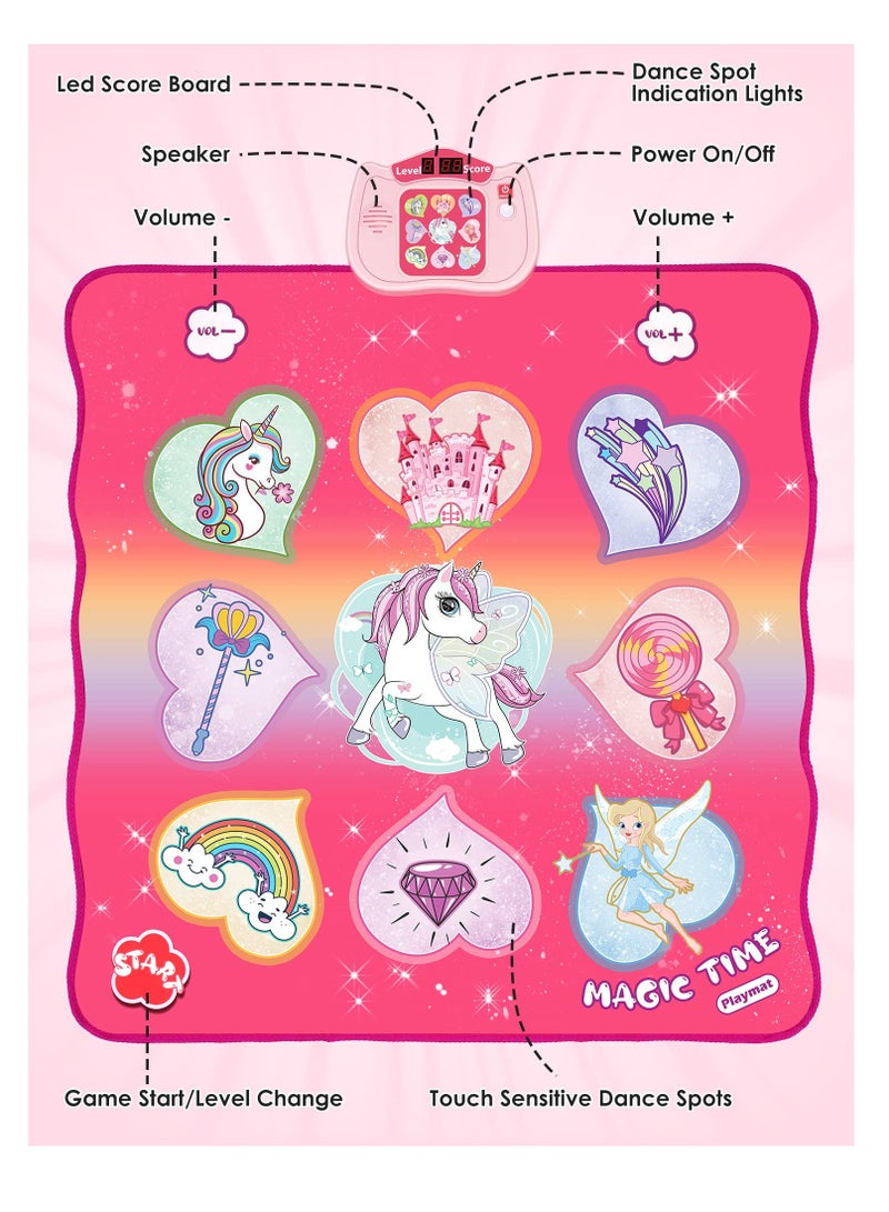 Unicorn Dance Mat for Kids - 5 Game Modes, 8 Songs, LED Lights & Adjustable Volume, Perfect for Girls Aged 3-6+