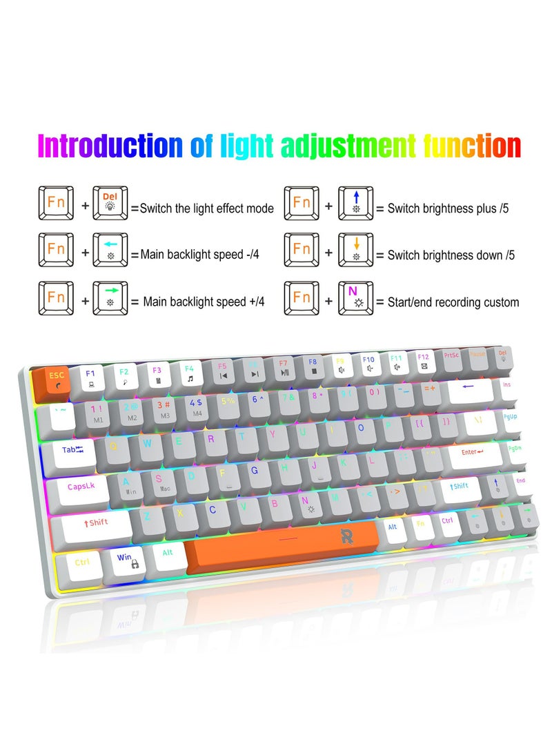 ROCK POW 84 Keys 70% Mechanical Gaming Keyboard RGB Backlit Ultra-Compact, Waterproof Mini Compact Keyboard for PC/Mac Gamer Typist Easy Carry on Trip Red Switch